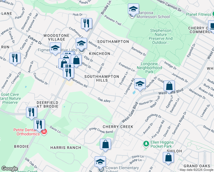 map of restaurants, bars, coffee shops, grocery stores, and more near 3209 China Grove in Austin