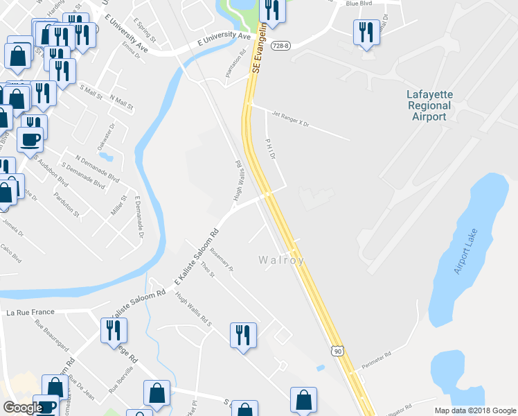 map of restaurants, bars, coffee shops, grocery stores, and more near 807 Hugh Wallis Road in Lafayette