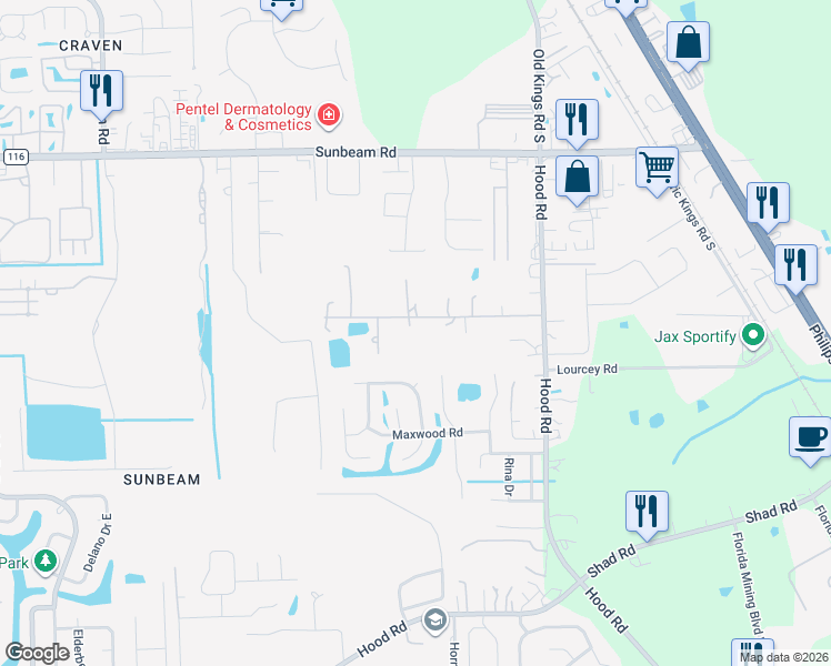 map of restaurants, bars, coffee shops, grocery stores, and more near 4842 Reed Avenue in Jacksonville