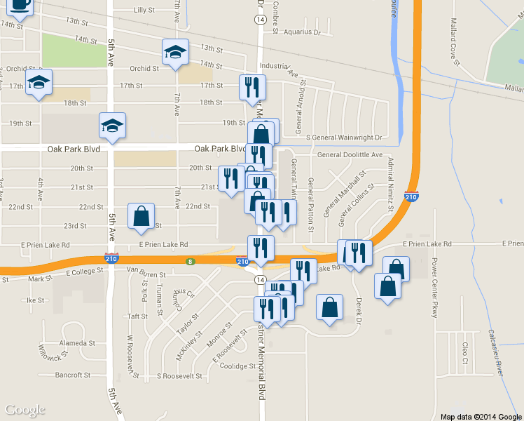 map of restaurants, bars, coffee shops, grocery stores, and more near 3129 Gerstner Memorial Drive in Lake Charles