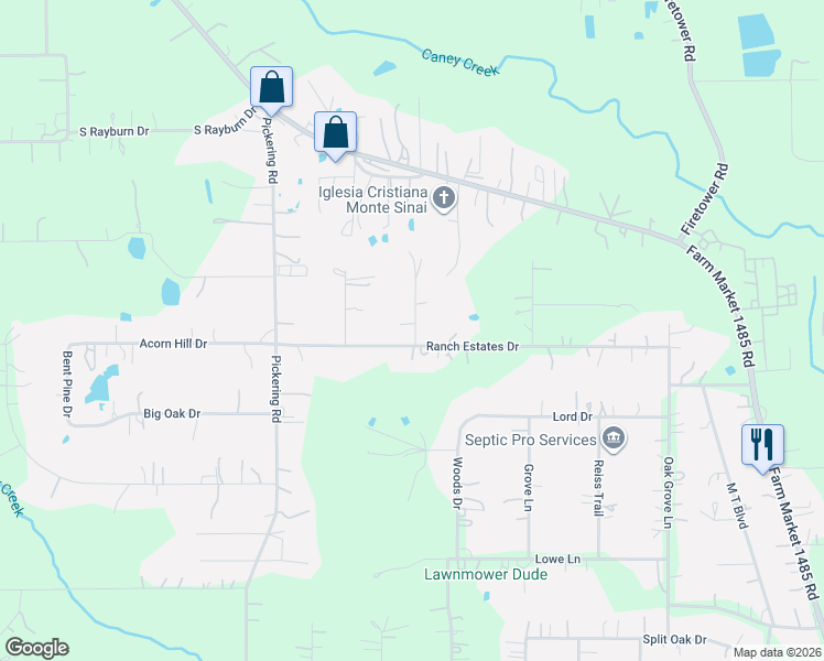 map of restaurants, bars, coffee shops, grocery stores, and more near 19812 Ranch Estates Drive in New Caney