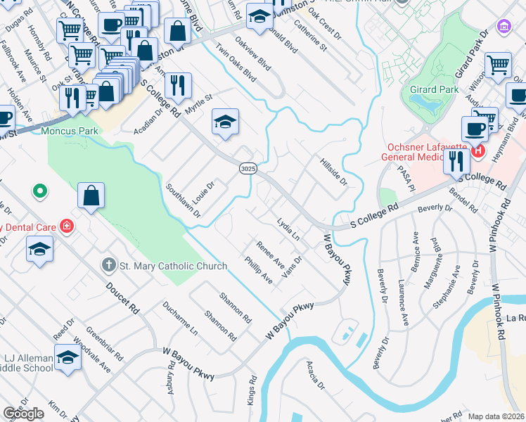 map of restaurants, bars, coffee shops, grocery stores, and more near 121 Avallach Drive in Lafayette