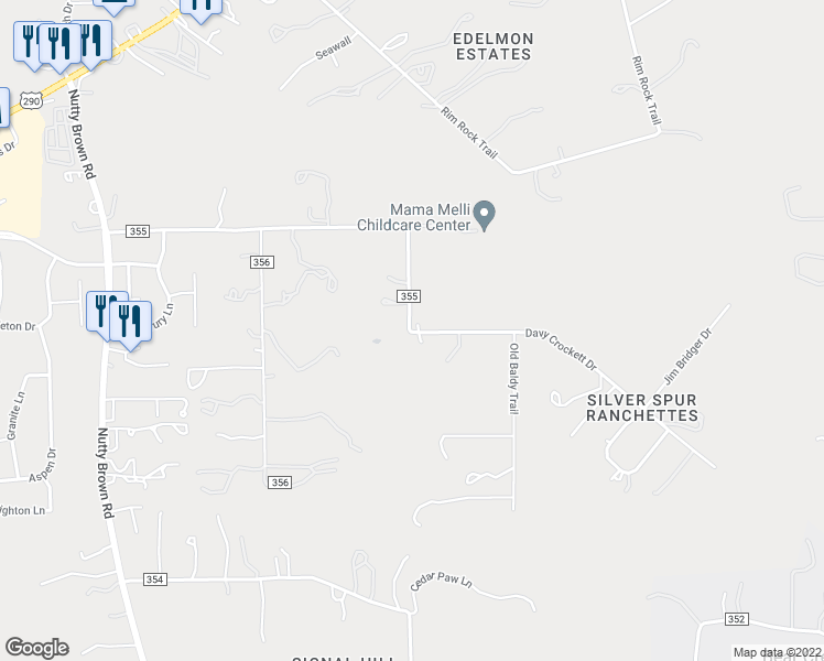 map of restaurants, bars, coffee shops, grocery stores, and more near 10598 Davy Crockett Drive in Austin
