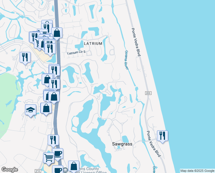 map of restaurants, bars, coffee shops, grocery stores, and more near 61 Fishermans Cove Road in Ponte Vedra Beach
