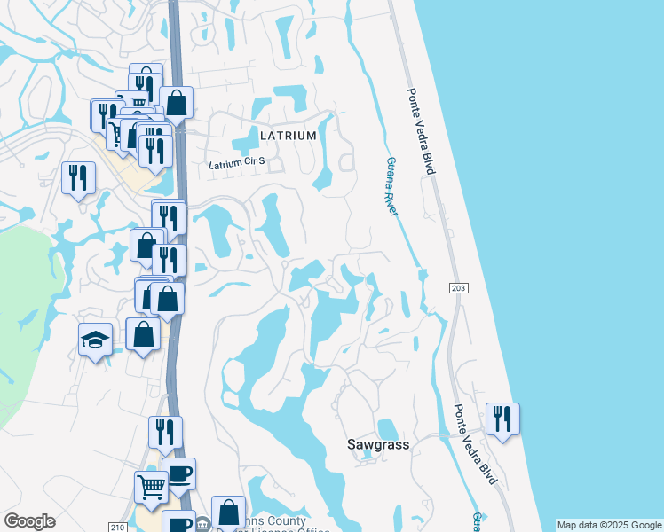 map of restaurants, bars, coffee shops, grocery stores, and more near 61 Fishermans Cove Road in Ponte Vedra Beach