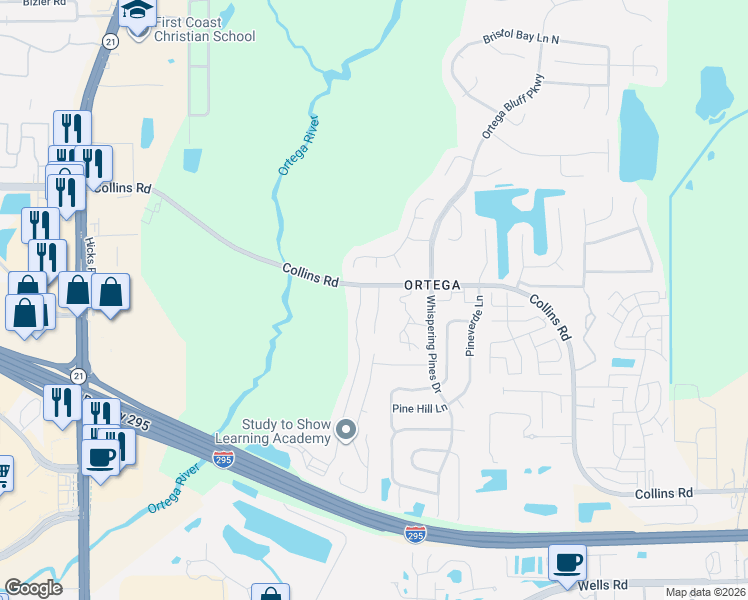 map of restaurants, bars, coffee shops, grocery stores, and more near 8246 Halls Hammock Court in Jacksonville