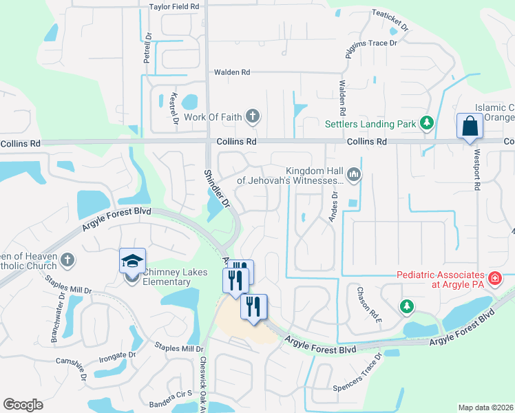 map of restaurants, bars, coffee shops, grocery stores, and more near 8615 Creedmoor Place in Jacksonville