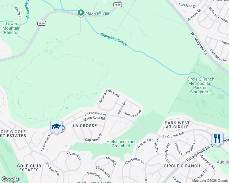 map of restaurants, bars, coffee shops, grocery stores, and more near 7504 Seneca Falls Loop in Austin