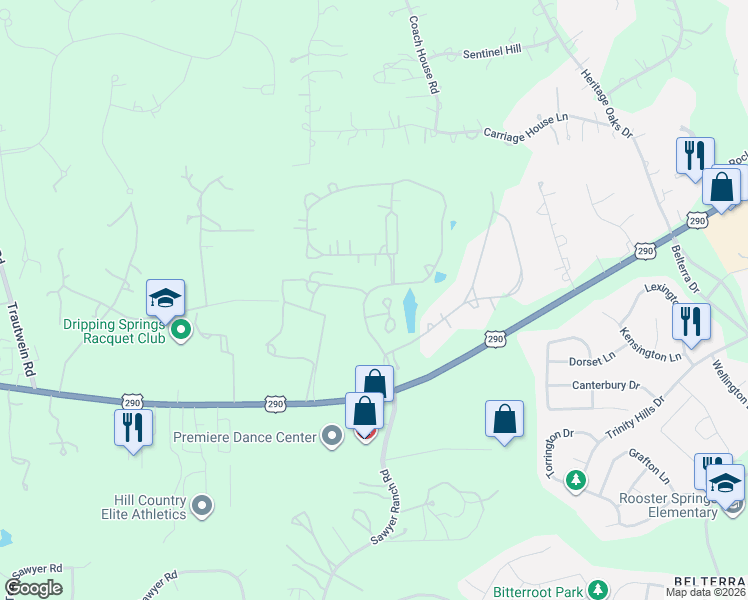 map of restaurants, bars, coffee shops, grocery stores, and more near 110 Mallet Court in Austin