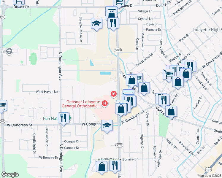 map of restaurants, bars, coffee shops, grocery stores, and more near in Lafayette