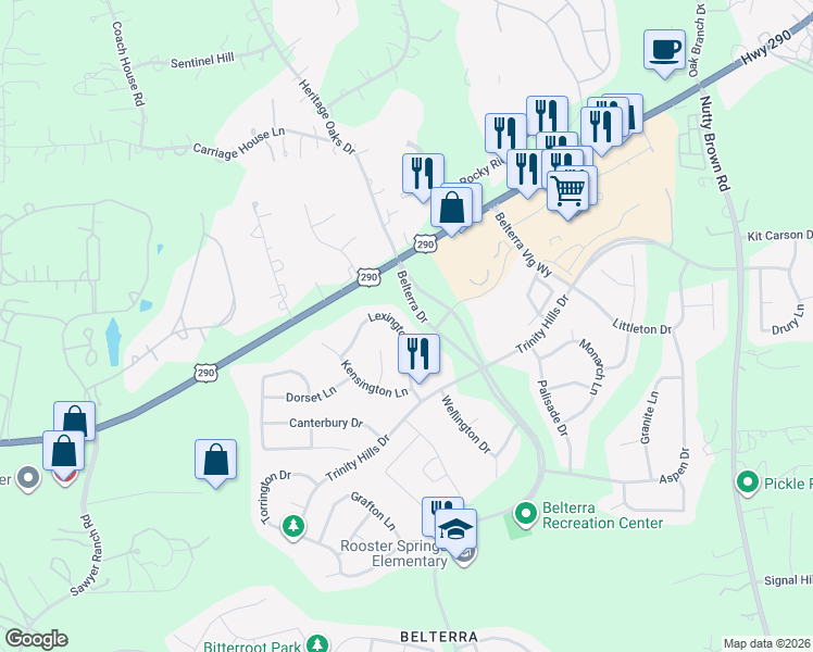 map of restaurants, bars, coffee shops, grocery stores, and more near 230 Lexington Drive in Austin