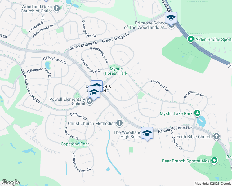 map of restaurants, bars, coffee shops, grocery stores, and more near 34 Sparklewood Place in Spring