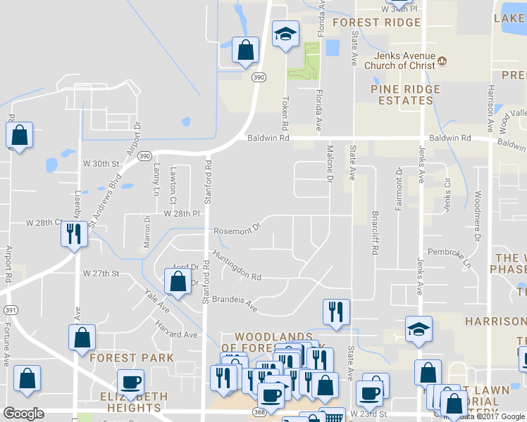 map of restaurants, bars, coffee shops, grocery stores, and more near 928 Rosemont Drive in Panama City