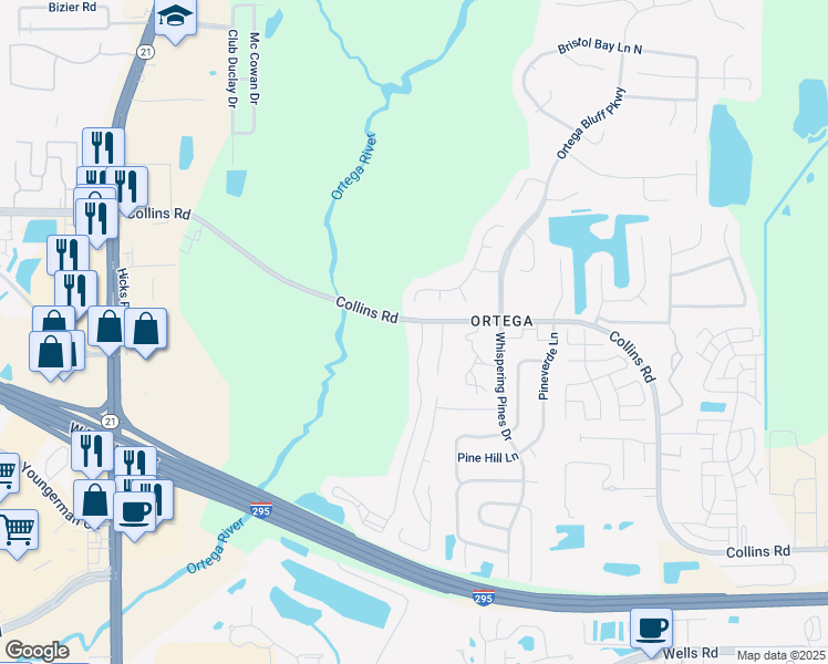map of restaurants, bars, coffee shops, grocery stores, and more near 8187 Kilkelly Lane South in Jacksonville