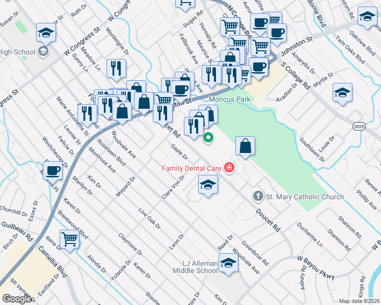 map of restaurants, bars, coffee shops, grocery stores, and more near 200-220 Doucet Road in Lafayette