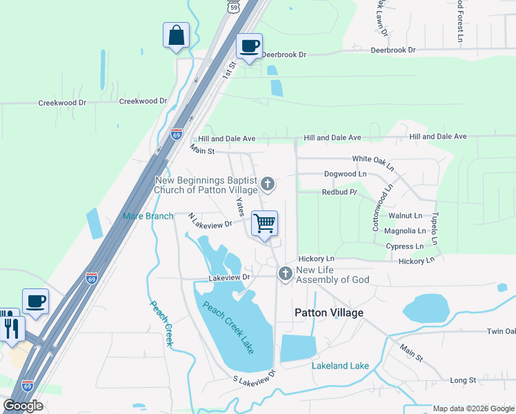 map of restaurants, bars, coffee shops, grocery stores, and more near 16740 Main Street in Splendora