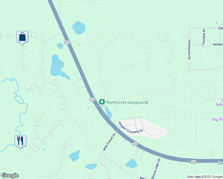 map of restaurants, bars, coffee shops, grocery stores, and more near 17391 Northcrest Circle in New Caney