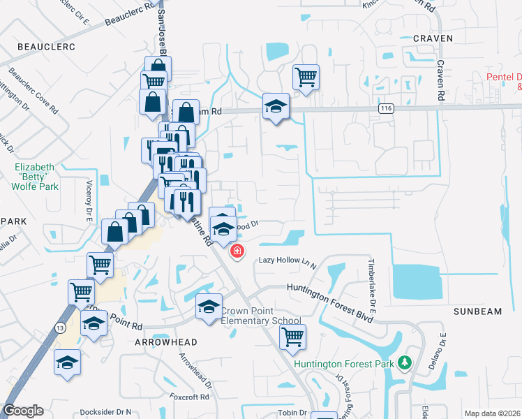 map of restaurants, bars, coffee shops, grocery stores, and more near 9650 Pritmore Road East in Jacksonville