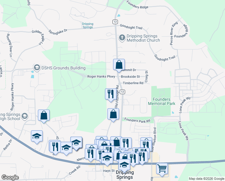 map of restaurants, bars, coffee shops, grocery stores, and more near 775 Old Fitzhugh Road in Dripping Springs