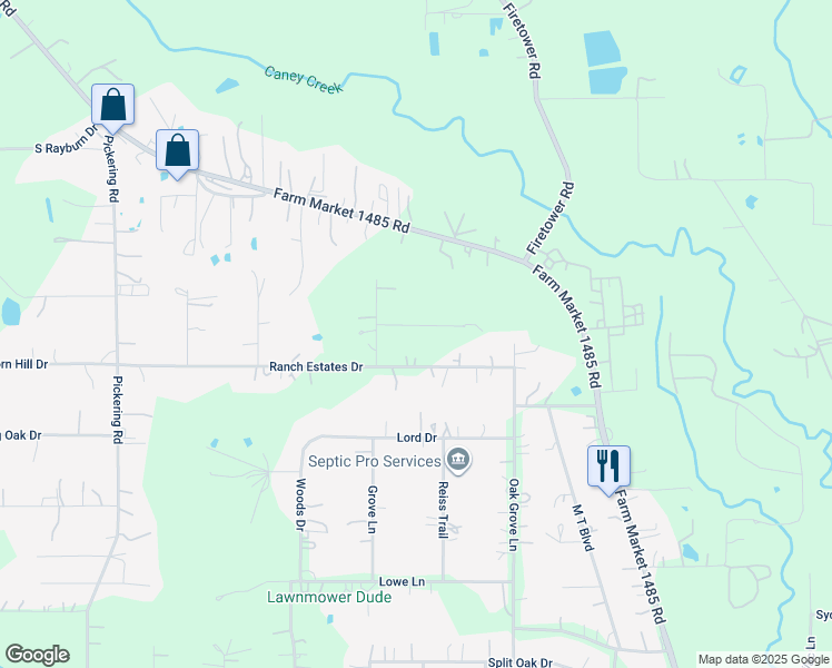 map of restaurants, bars, coffee shops, grocery stores, and more near 20162 Grove Court in New Caney