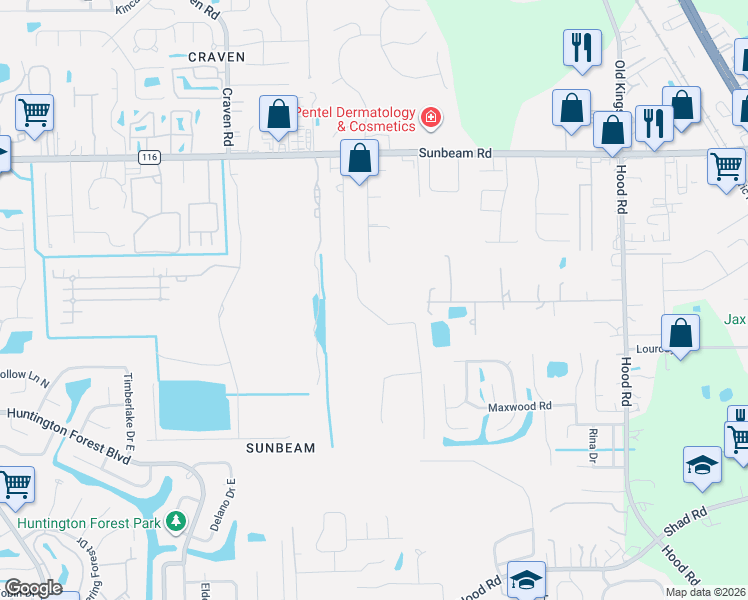map of restaurants, bars, coffee shops, grocery stores, and more near 9731 Kevin Road in Jacksonville