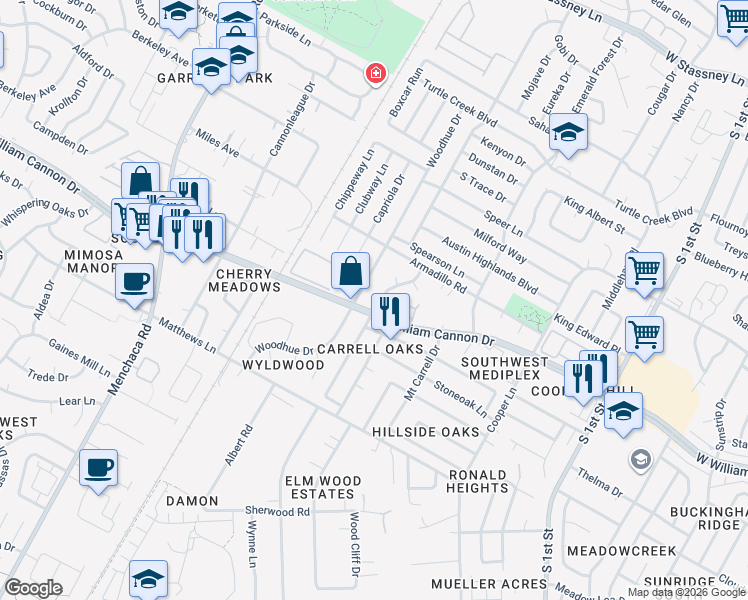 map of restaurants, bars, coffee shops, grocery stores, and more near in Austin