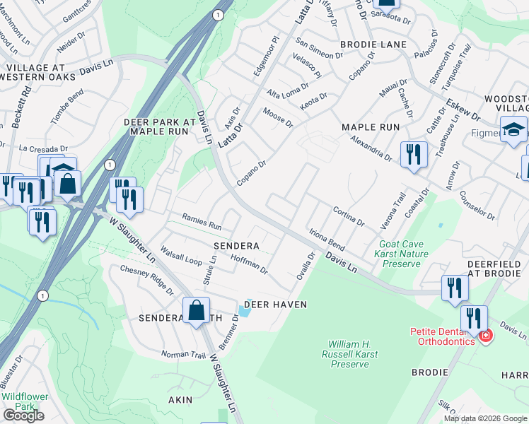 map of restaurants, bars, coffee shops, grocery stores, and more near 8920 West Hove Loop in Austin