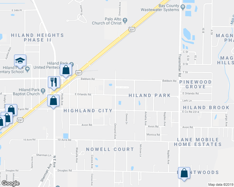 map of restaurants, bars, coffee shops, grocery stores, and more near 2906 Ormond Avenue in Panama City