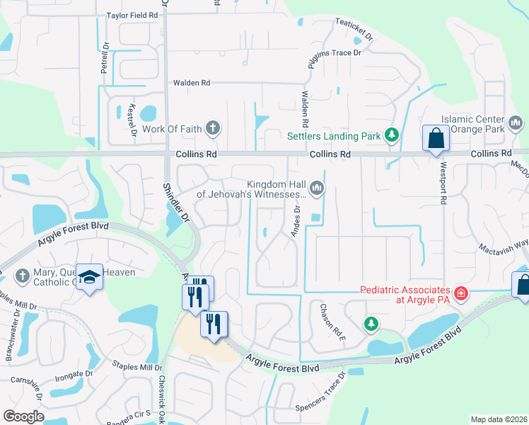 map of restaurants, bars, coffee shops, grocery stores, and more near 8464 Everest Drive in Jacksonville