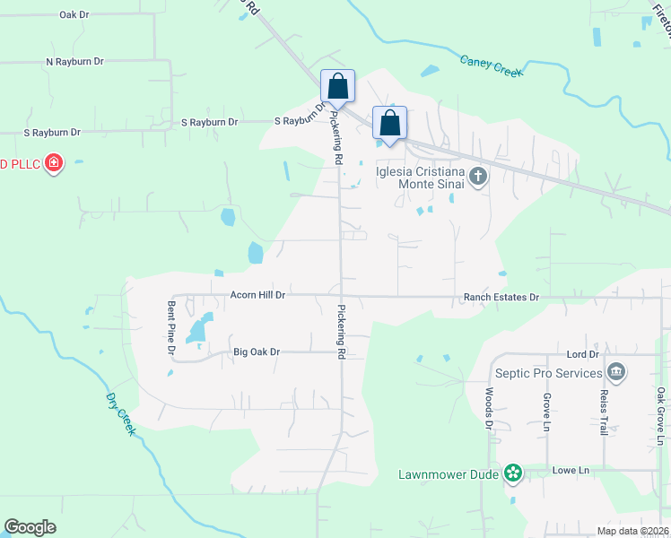 map of restaurants, bars, coffee shops, grocery stores, and more near 17106 Pickering Road in Conroe
