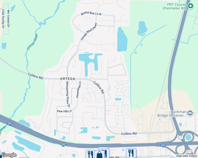 map of restaurants, bars, coffee shops, grocery stores, and more near 8168 Munchkin Court in Jacksonville