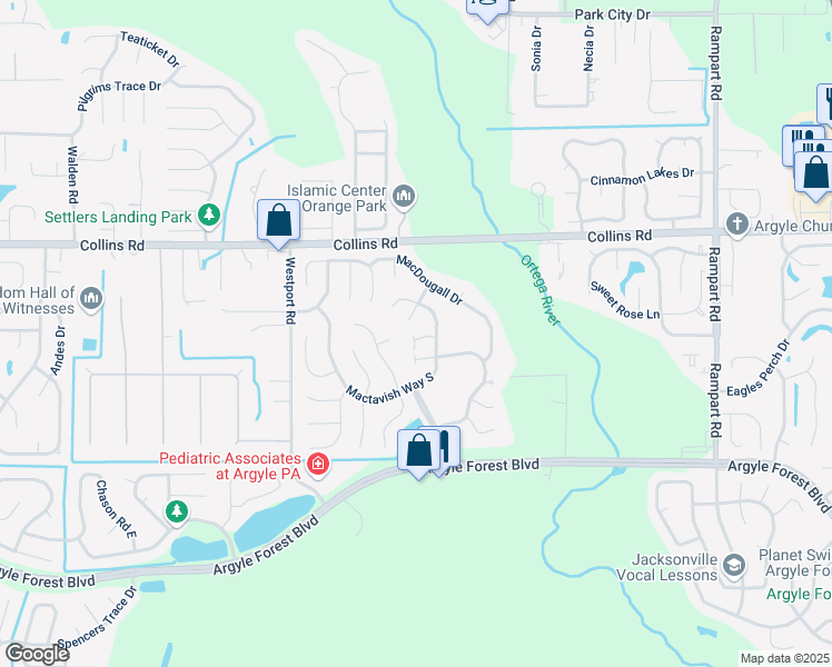 map of restaurants, bars, coffee shops, grocery stores, and more near 8024 Mactavish Way North in Jacksonville