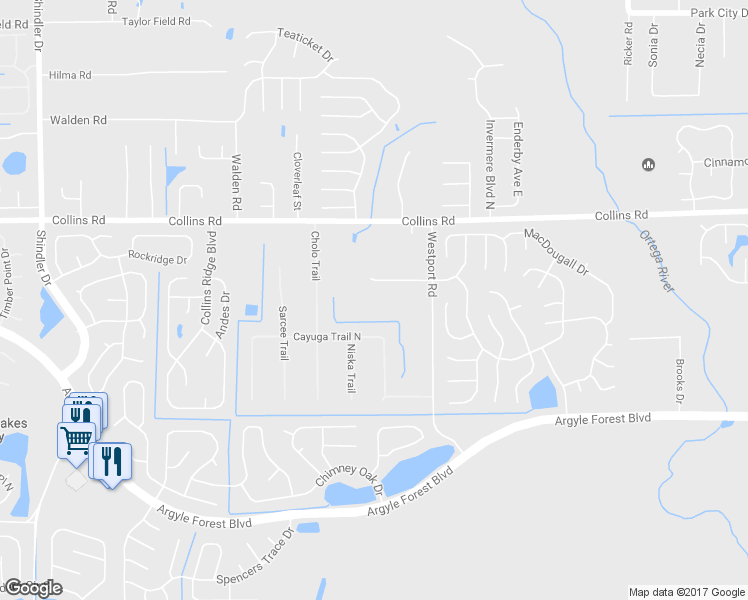 map of restaurants, bars, coffee shops, grocery stores, and more near 8042 Westport Road in Jacksonville