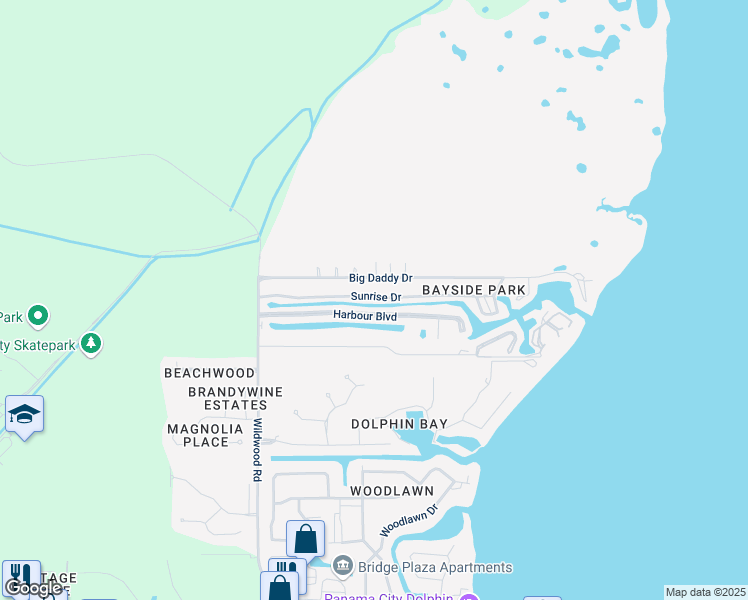 map of restaurants, bars, coffee shops, grocery stores, and more near 6725 Sunrise Drive in Panama City Beach