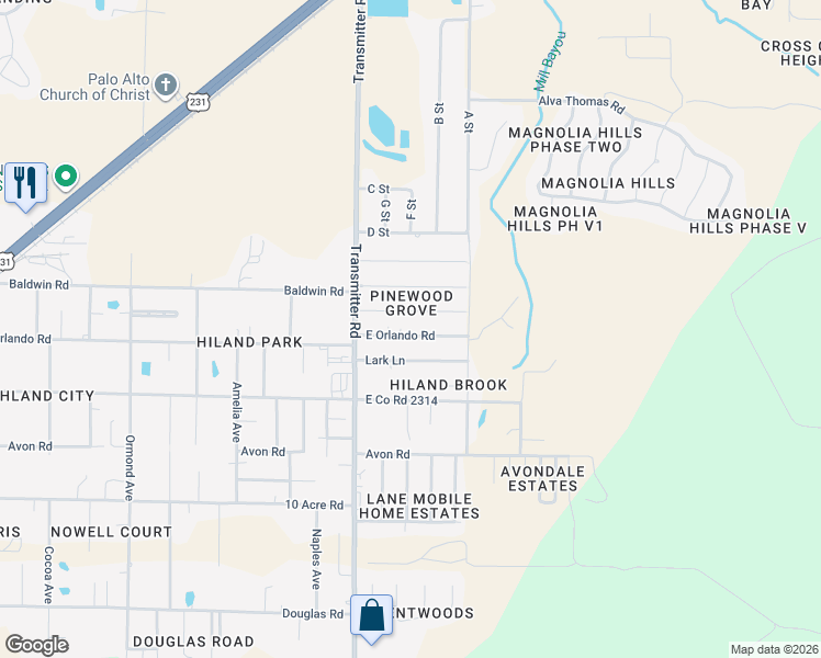 map of restaurants, bars, coffee shops, grocery stores, and more near 3619 East Orlando Road in Panama City