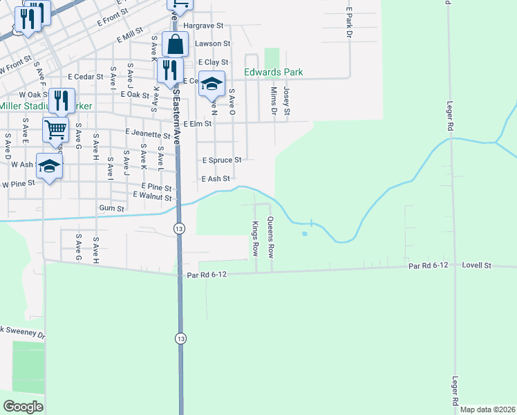map of restaurants, bars, coffee shops, grocery stores, and more near 100-198 Jacks Row in Crowley