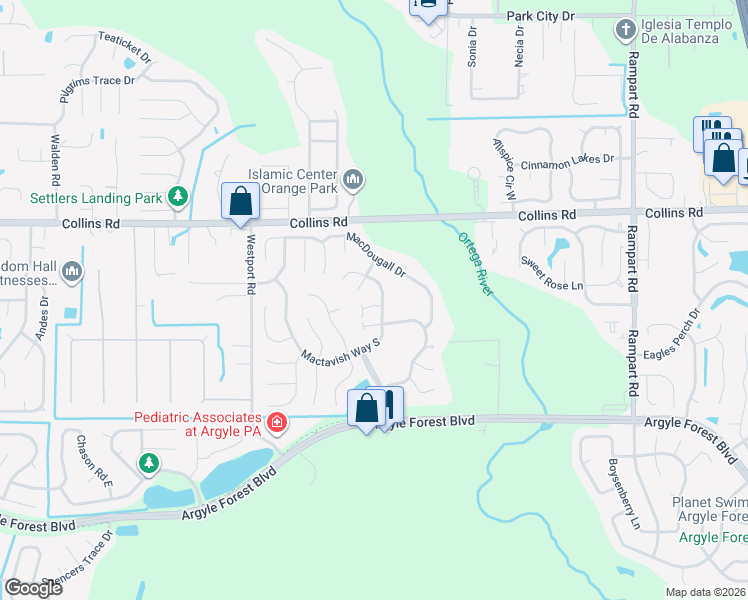 map of restaurants, bars, coffee shops, grocery stores, and more near 7755 Macaulay Court in Jacksonville