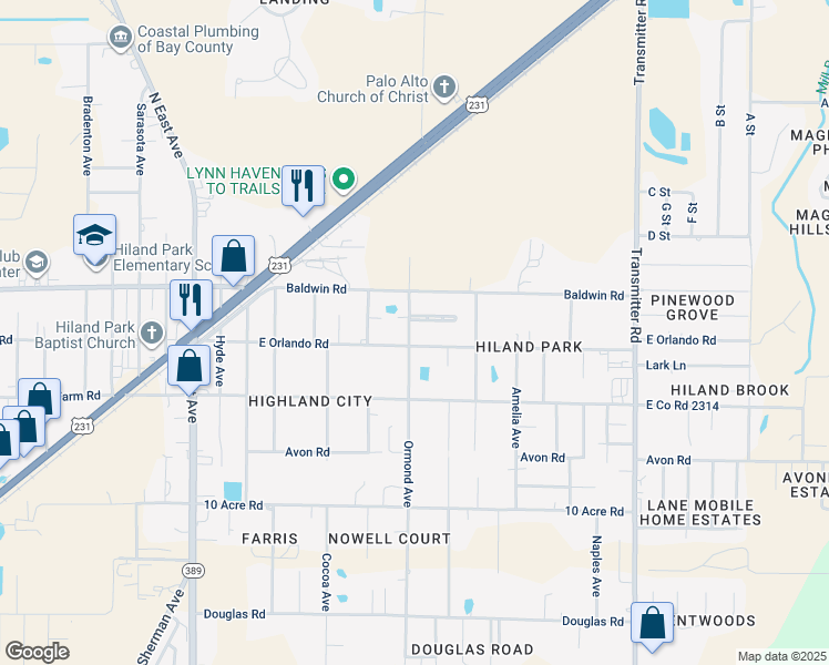 map of restaurants, bars, coffee shops, grocery stores, and more near 2912 Ormond Avenue in Panama City