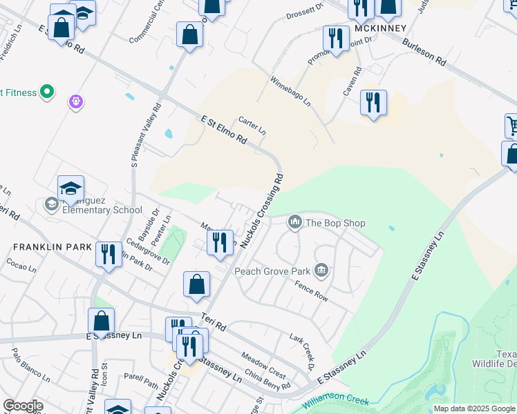 map of restaurants, bars, coffee shops, grocery stores, and more near 4500 Nuckols Crossing Road in Austin