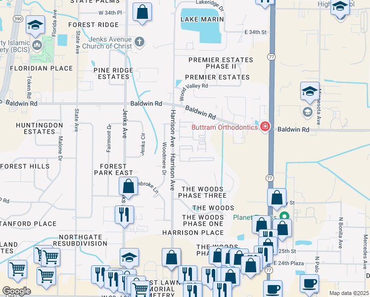 map of restaurants, bars, coffee shops, grocery stores, and more near 2902 Harrison Avenue in Panama City