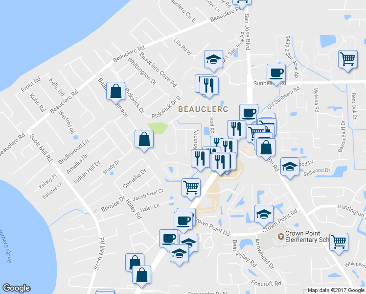 map of restaurants, bars, coffee shops, grocery stores, and more near 9761 Chesterfield Drive in Jacksonville