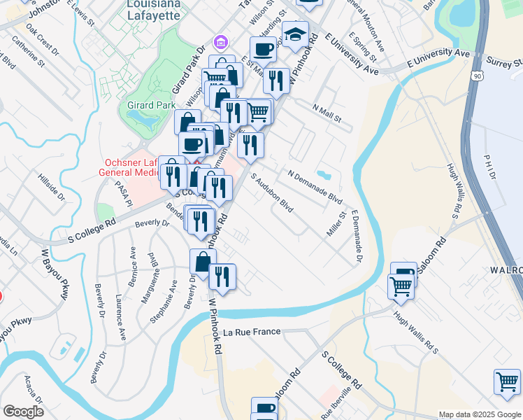 map of restaurants, bars, coffee shops, grocery stores, and more near 112 Exchange Place in Lafayette
