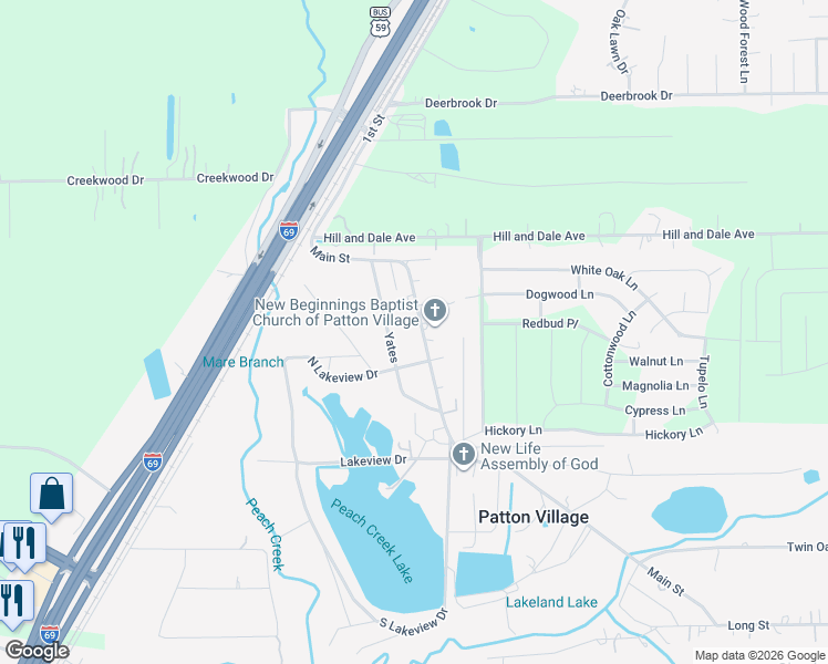 map of restaurants, bars, coffee shops, grocery stores, and more near 16740 Main St in Splendora