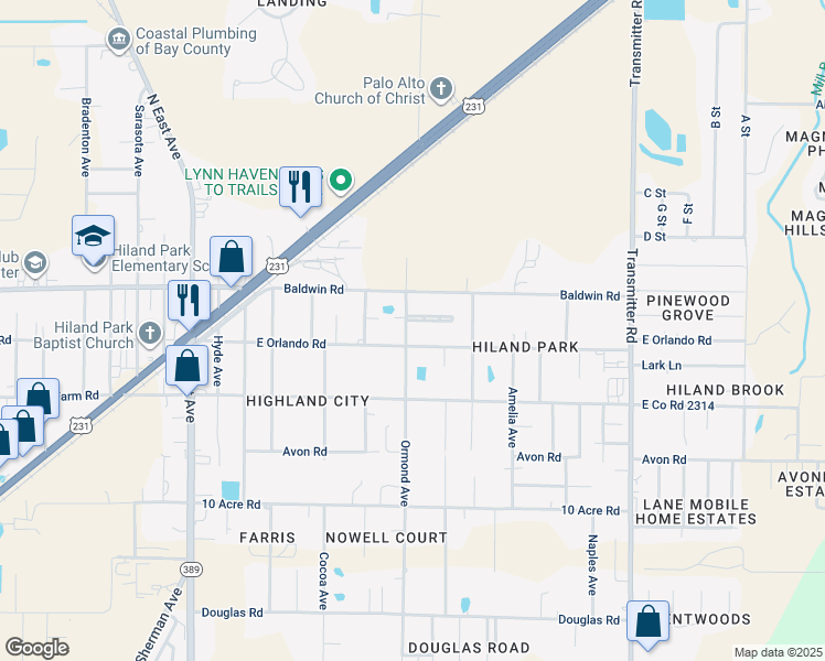 map of restaurants, bars, coffee shops, grocery stores, and more near 2914 Ormond Avenue in Panama City