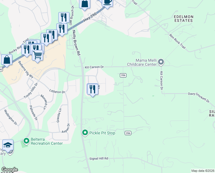 map of restaurants, bars, coffee shops, grocery stores, and more near 183 Crampton Cove in Austin