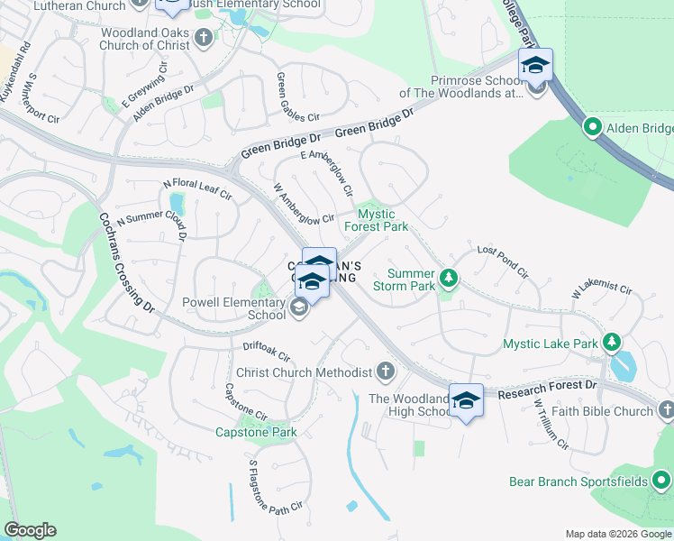 map of restaurants, bars, coffee shops, grocery stores, and more near 115 North Sunny Slope Circle in Spring