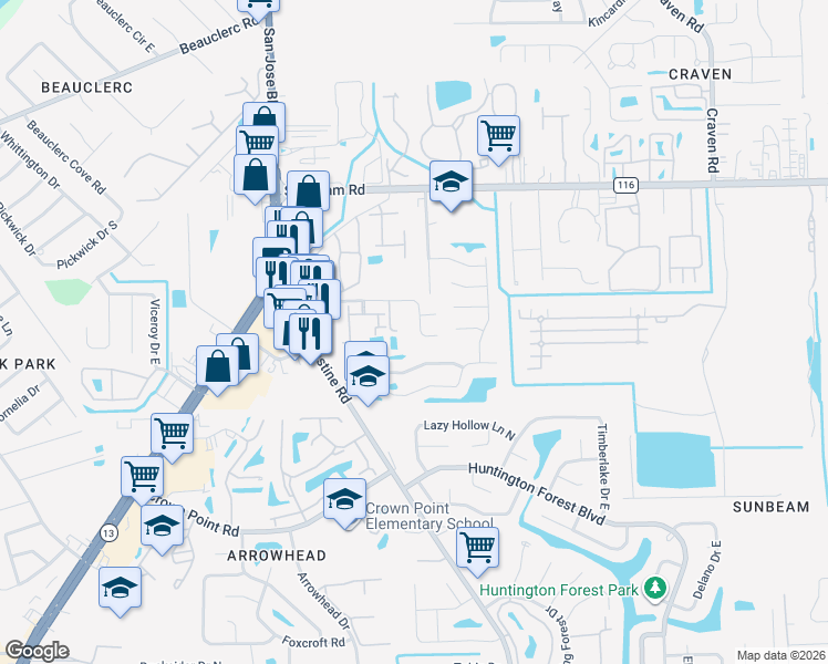 map of restaurants, bars, coffee shops, grocery stores, and more near 9650 Pritmore Road East in Jacksonville