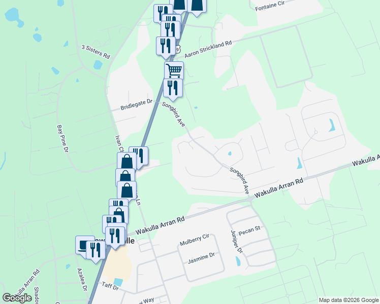 map of restaurants, bars, coffee shops, grocery stores, and more near 12 Spur Trail in Crawfordville