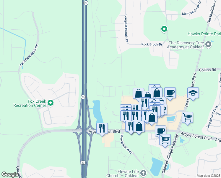 map of restaurants, bars, coffee shops, grocery stores, and more near 8111 Barley Way in Jacksonville