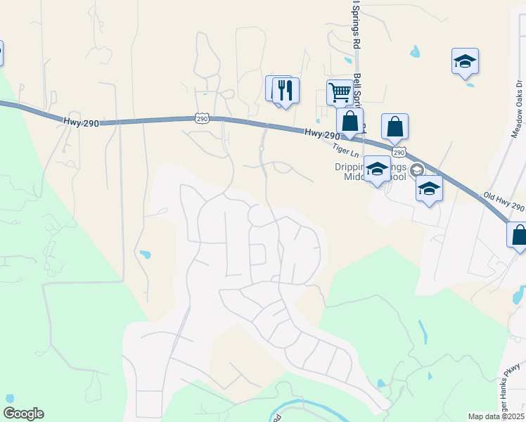 map of restaurants, bars, coffee shops, grocery stores, and more near 103 Pink Granite Blvd in Dripping Springs